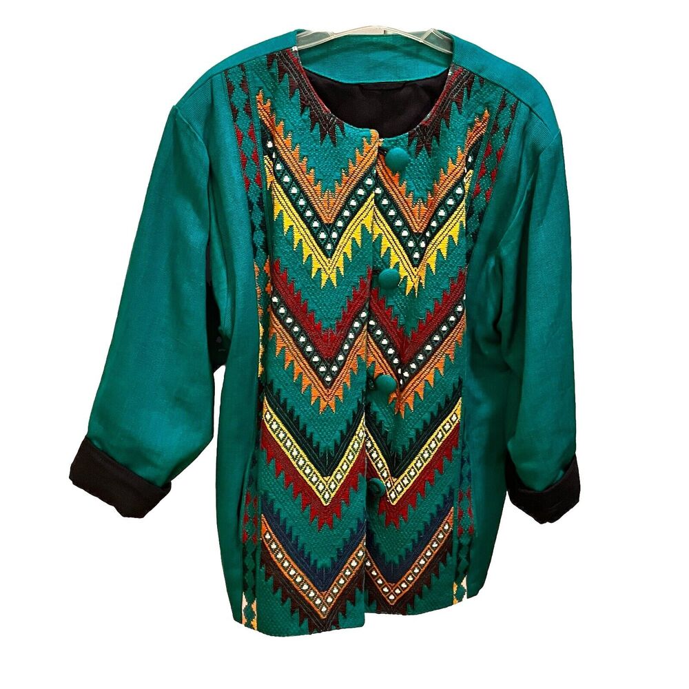 Artes Tipicas “Tecum” Women’s Jacket Embroidered Southwestern Flare XL Green